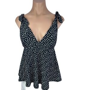 Loft Beach Tankini Swim Top Size S Black & White Built in Padded Bra Straps Tie